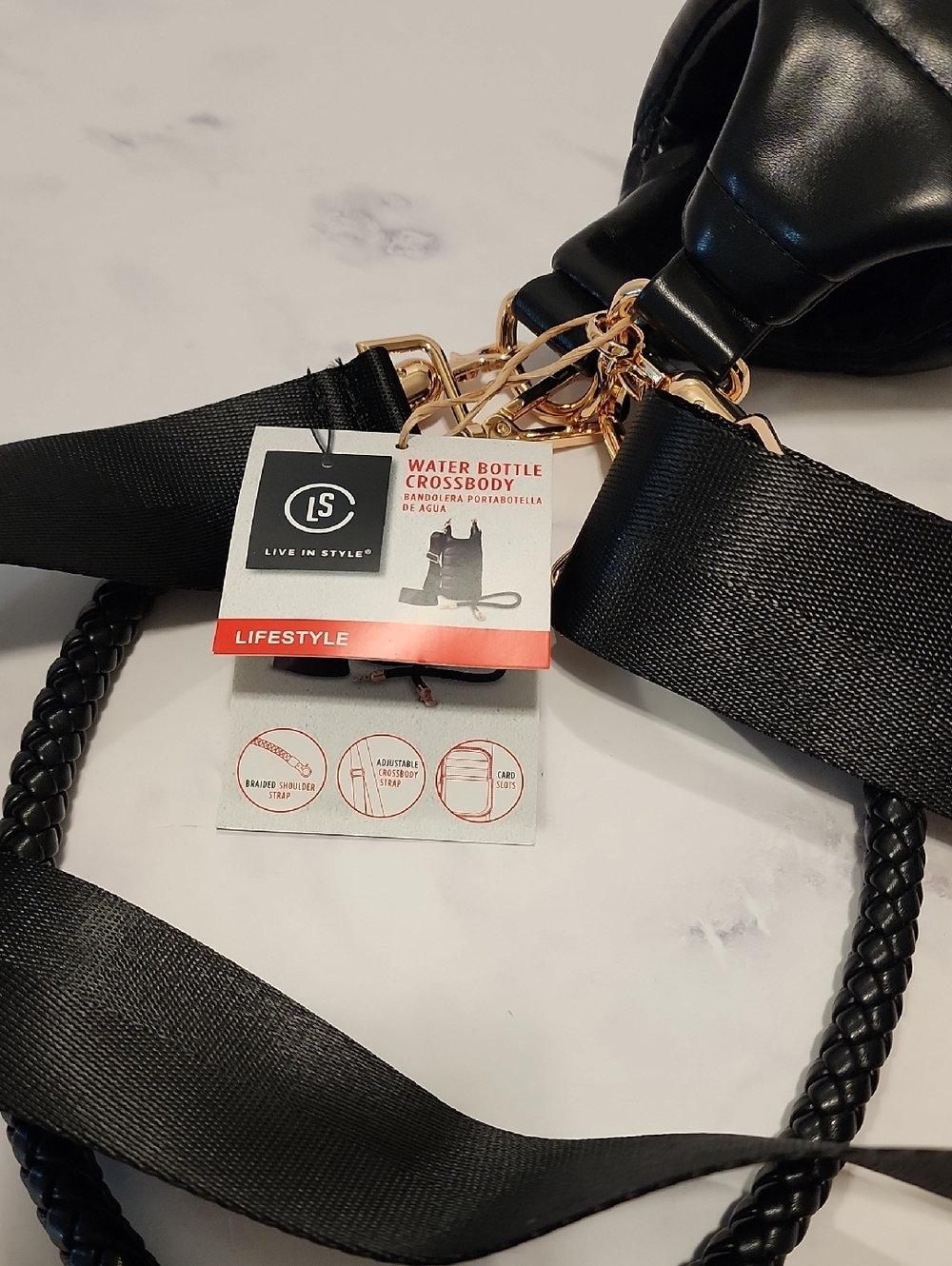 Life In Style Black Quilted Crossbody Water Bottle Bag Brand New - Picture 5 of 8